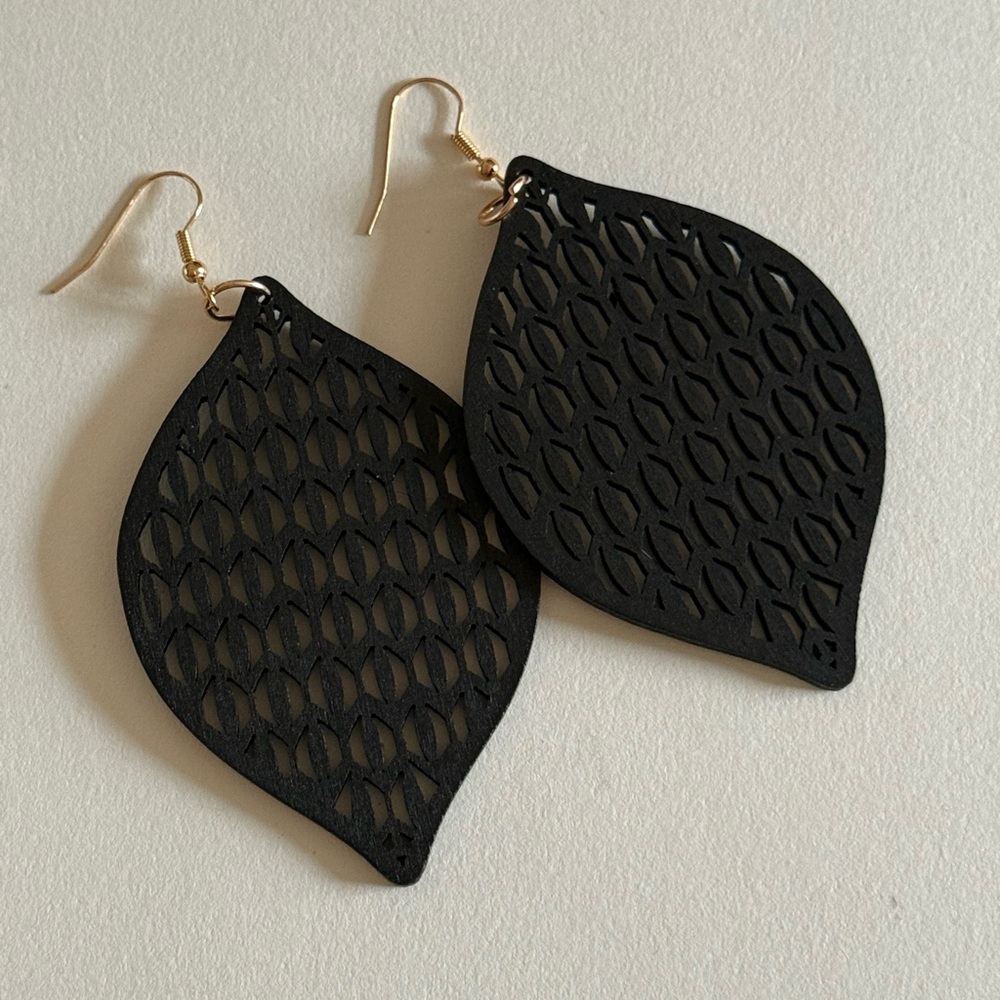 New Black Wooden Carved Earrings.
